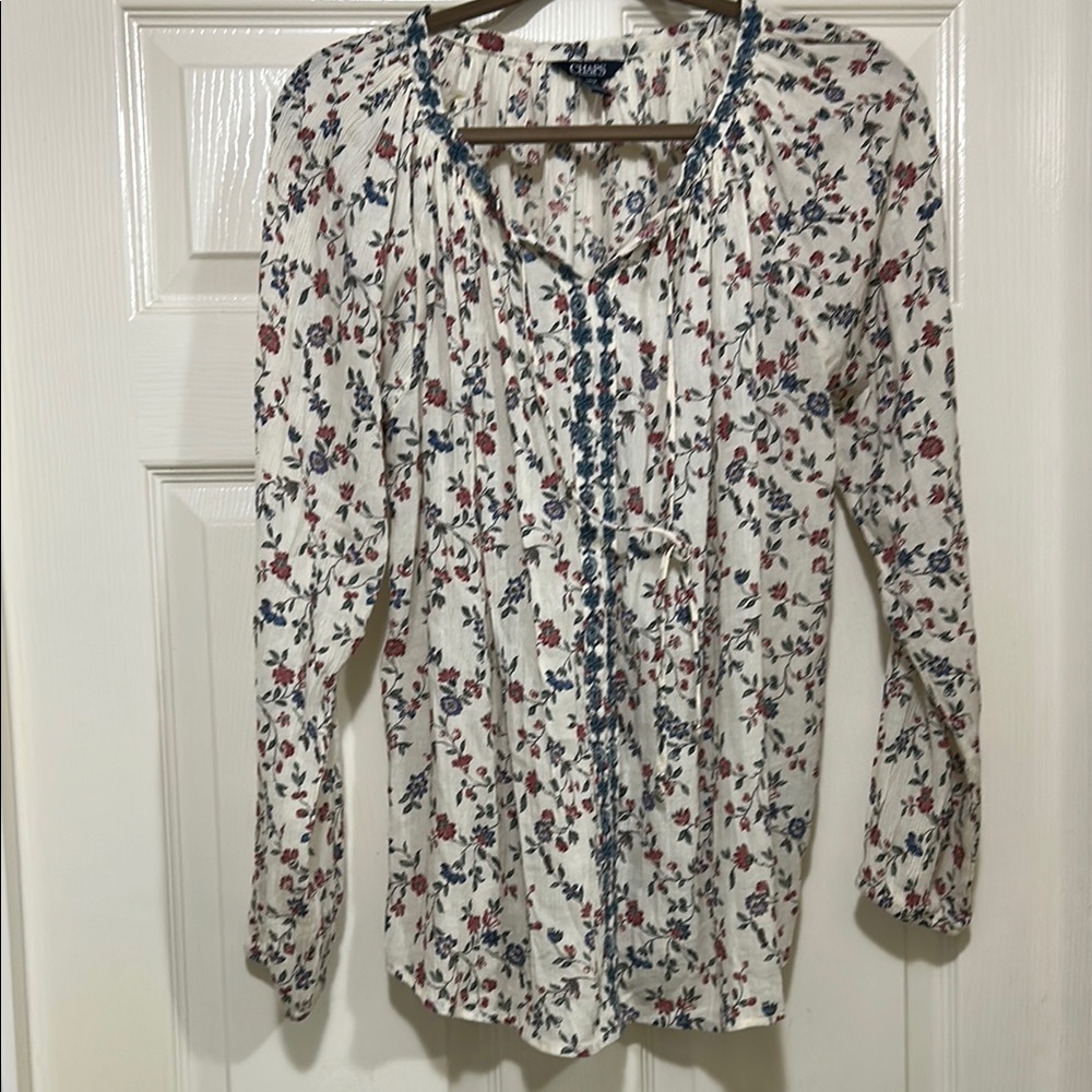 Chaps White Long Sleeve tie front blouse